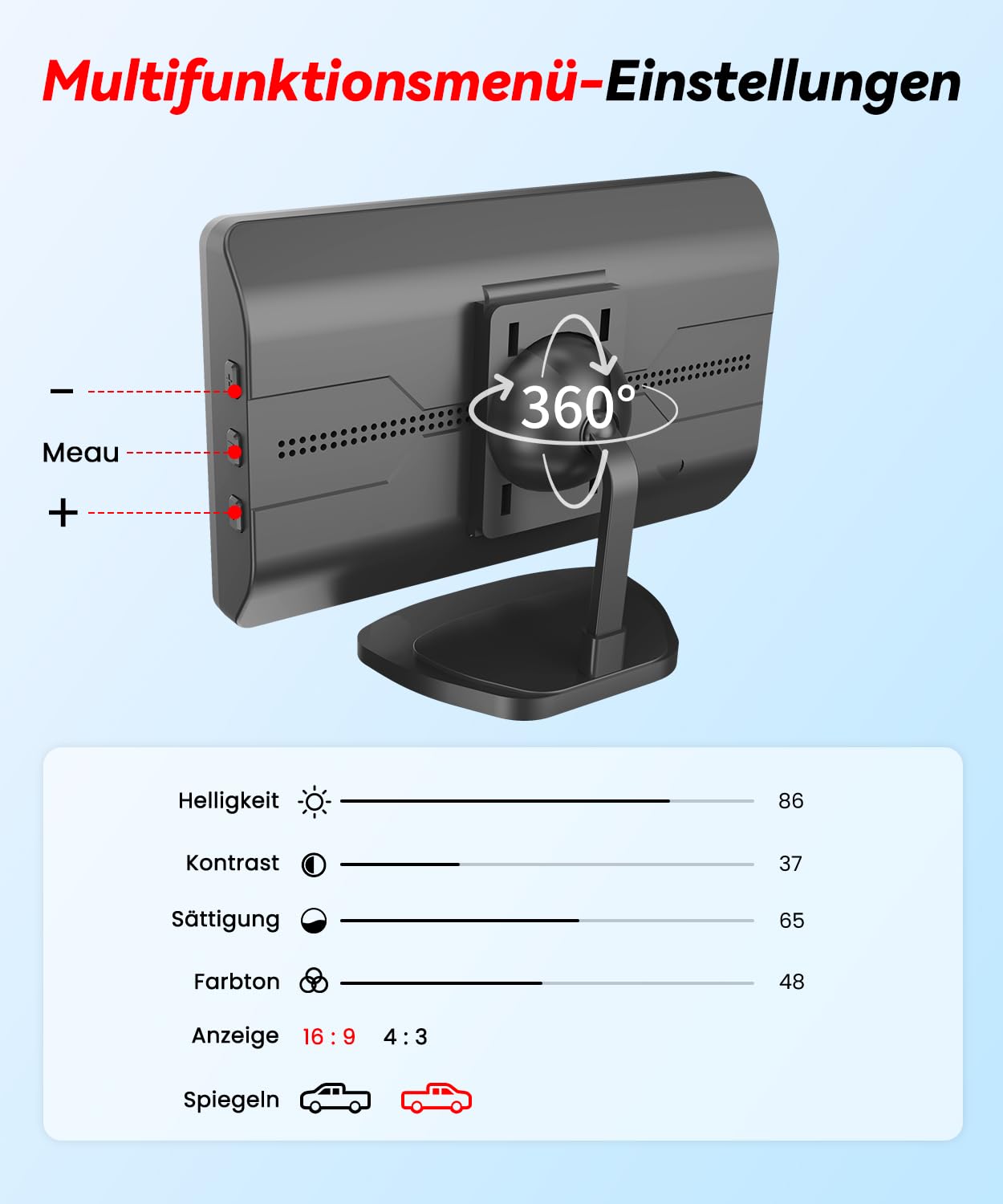 Foxpark 4,3" HD 1080P Farb-Nachtsicht Monitor Rückfahrkamera IP69K Wasserdicht Plug and Play