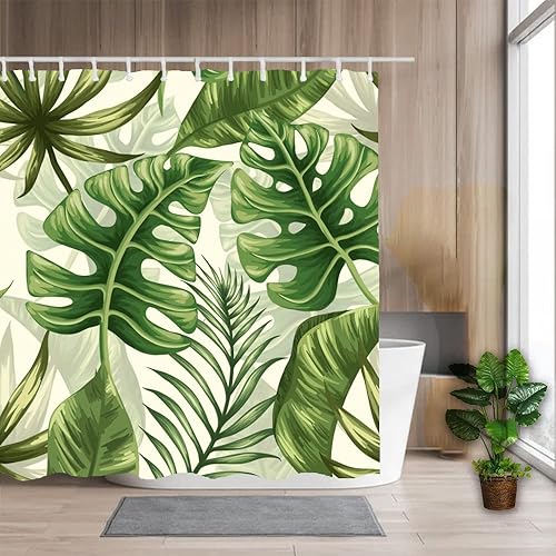 Vista 51 de Yeele Cortina de ducha de paisaje natural, árboles verdes, bosque, cortinas de baño, primavera, amanecer, selva, paisaje, impermeable, decoración