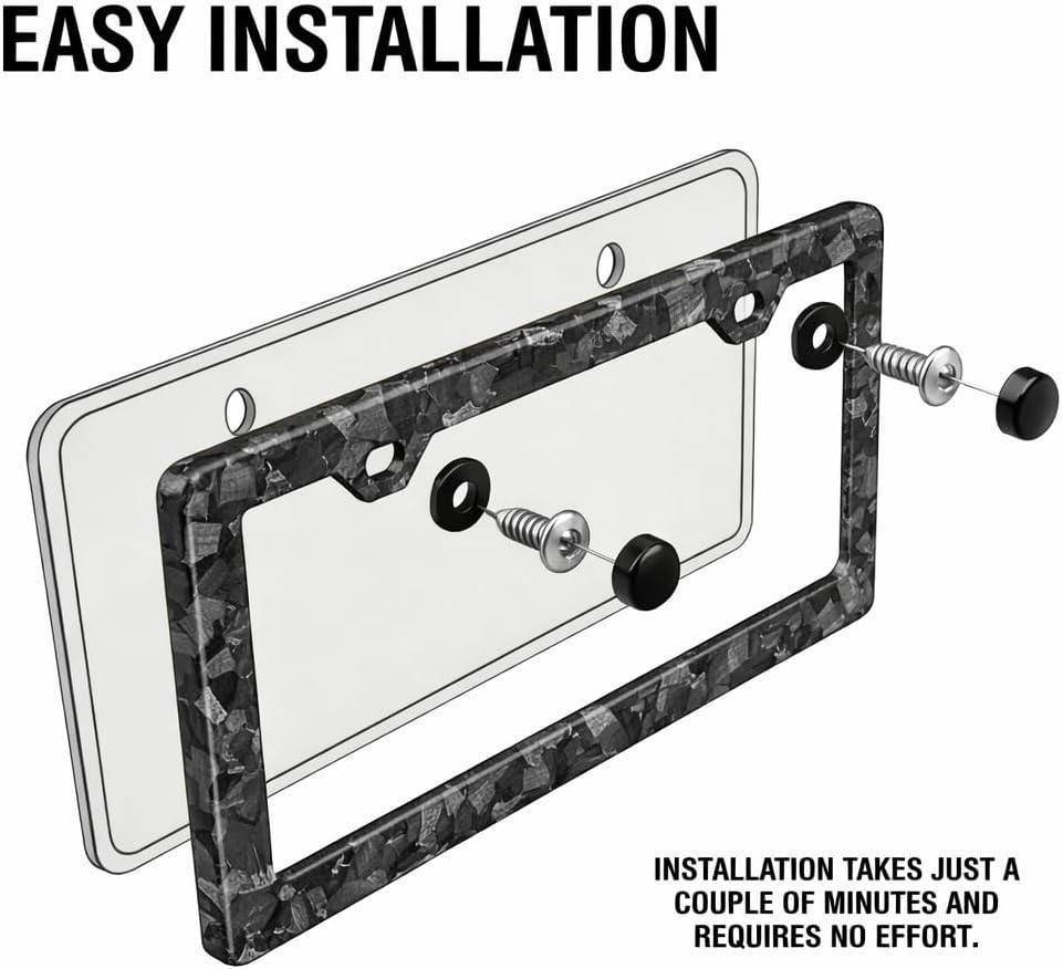 Car 100% Real 3k Twill Weave Forged Carbon Fiber License Plate Frame Cover, Glossy UV Protection, Lightweight. Front Rear Fit for USA/Canada/Mexico Standard Size 6.25"" x 12.25"" (Forged)
