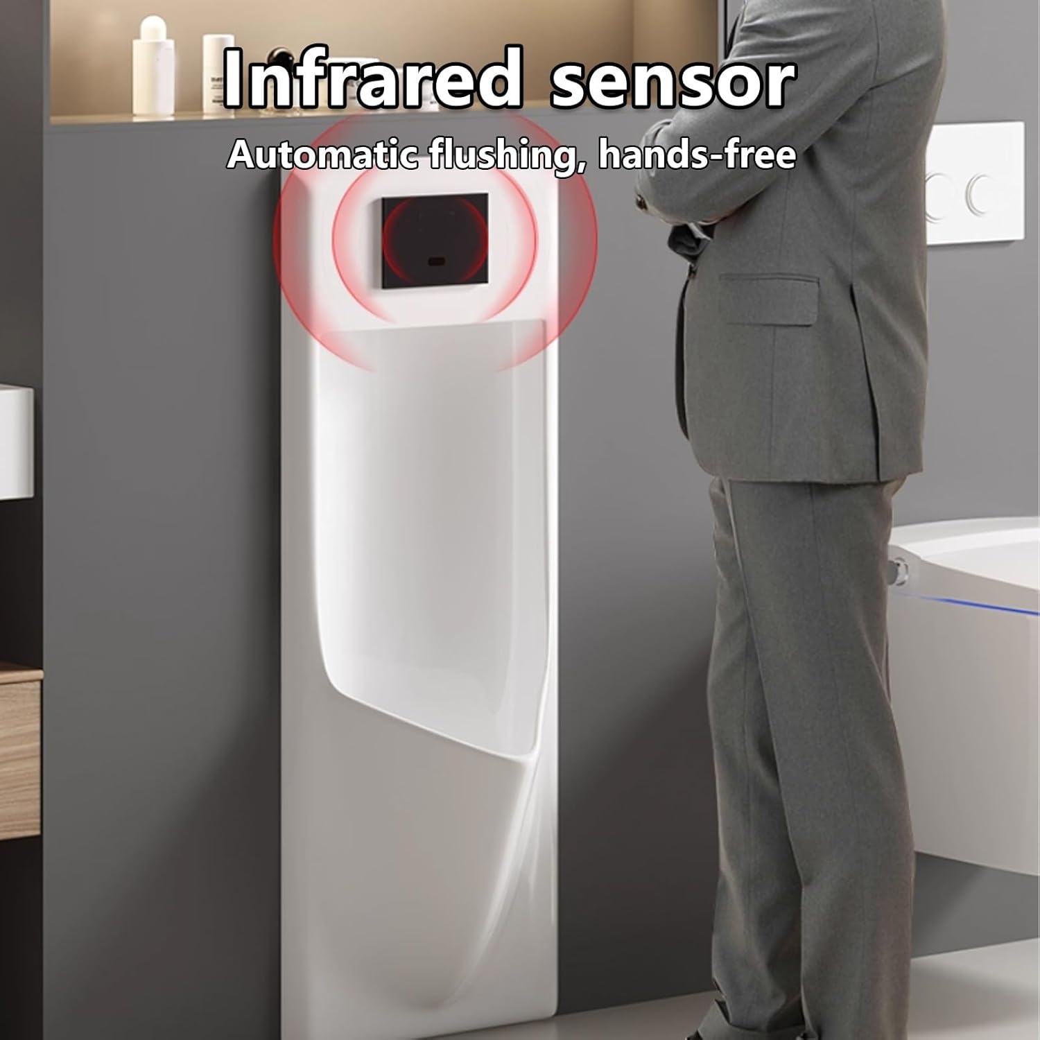 Commercial Washout Urinal,Wall-Mounted Automatic Sensor Men's Flushing Urinal, Splash-Proof Male Public Toilet Urinals,for Bathrooms,Hotels,Shopping(White,38x100x3cm/15x39x1.2in)
