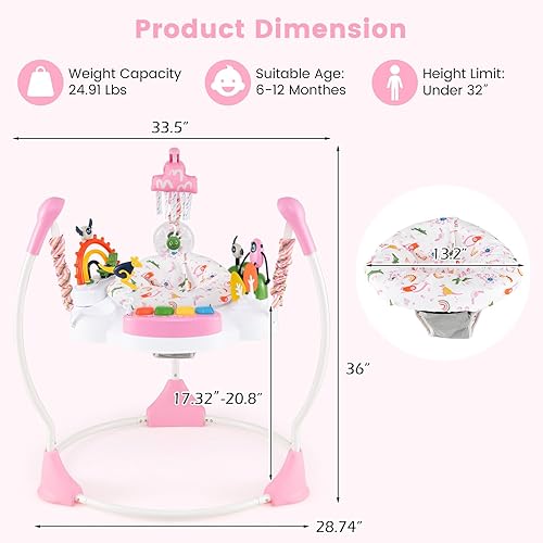 Miniatura 7 de INFANS Centro de actividades para bebés con música, luz, juguetes interactivos, asiento giratorio de 360, 3 alturas para más de 6 meses (rosa)