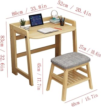 Study Desk Kids Study Table Home Kindergarten Desk Foldable Lift Table Writing Table Desk Table and Chair Set Home Office Desk (Size : Gold)