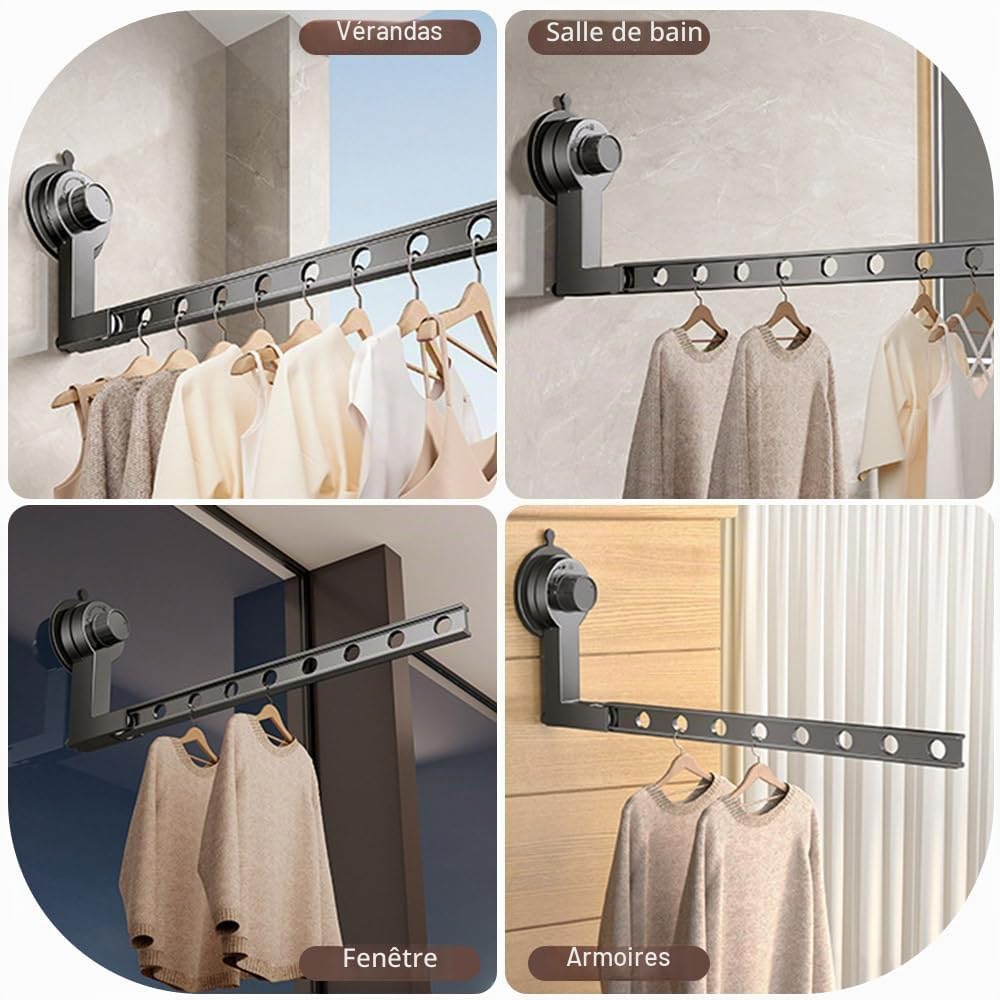 MiOYOOW Étendoir Mural Pliable, Séchoir à Linge à 90°, Porte-Vêtements Portable en Alliage d'aluminium avec Ventouse sans Perforation pour Buanderie, Salle De Bain, Chambre à Coucher