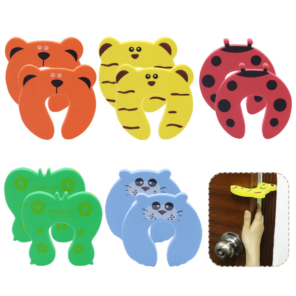 GINOYA 10 Pack Pinch Guards, Soft Door Slam Stopper for Prevent Kids and Pets Finger Injuries, Door Slams, Getting Locked (5 Color Animal)