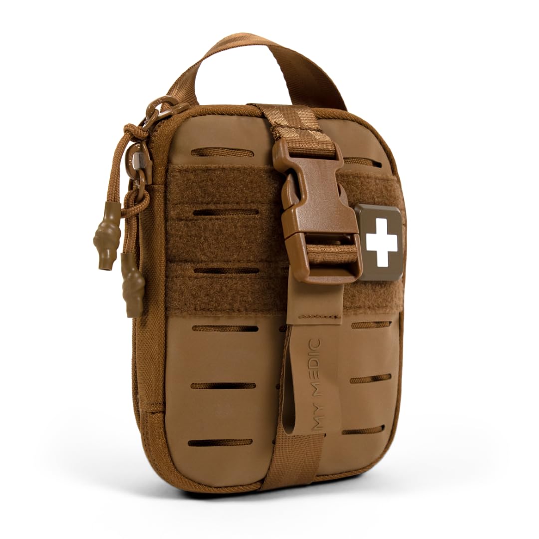 My Medic Sidekick Pro - Camping Hiking and Backpacking First Aid Kit - 70 Items with Tourniquet - HSA and FSA Eligible - Small Ifak Great for Travel or Motorcycle - Portable Emergency Kit – Coyote