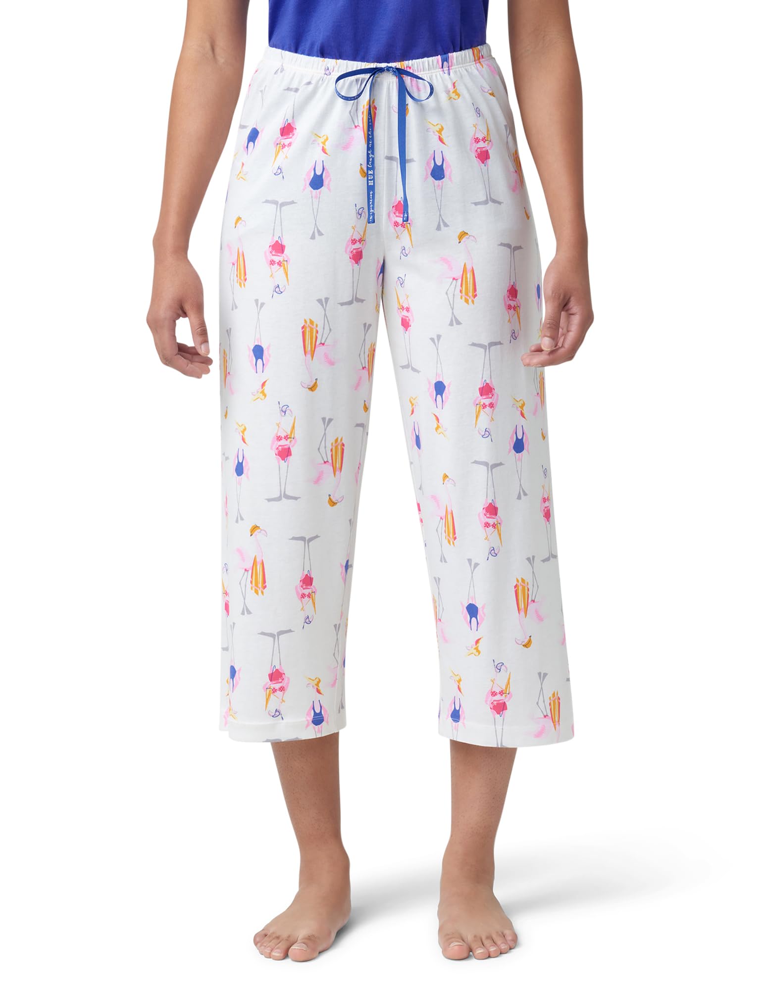 HUE Women's Summer Vacation Pajama Separates, Soft, Whimsical Print Pjs with Tropical Beach Themes, Flip Flops, Cocktails