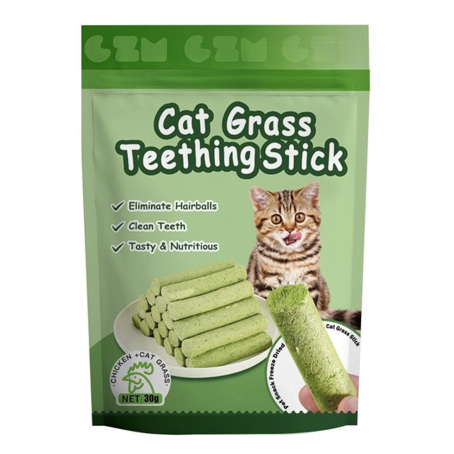 Cat Grass Teething Stick, 30g, Eliminates Hairballs, Cleans Teeth, Tasty & Nutritious