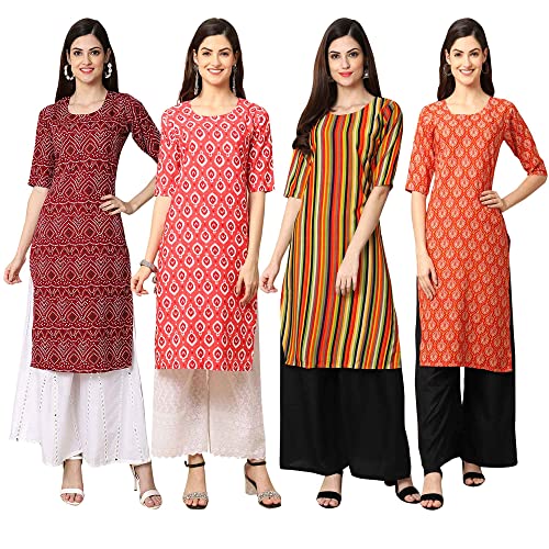 Image of Pinkmint Women's Crepe Digital Print Straight Kurta [Pack of 4] (CCV-373-347-357-354)