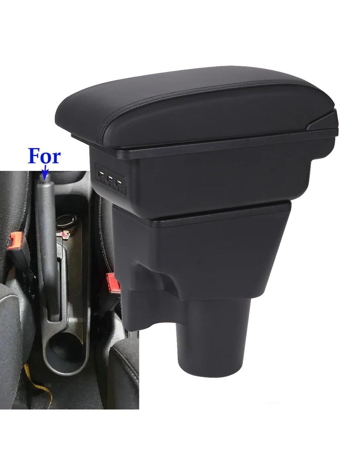 Bracciolo Portaoggetti Per Kia Picanto (2012-2022) – Con 3 USB, Pelle E ABS, Nero/bianco, Spazio Extra
