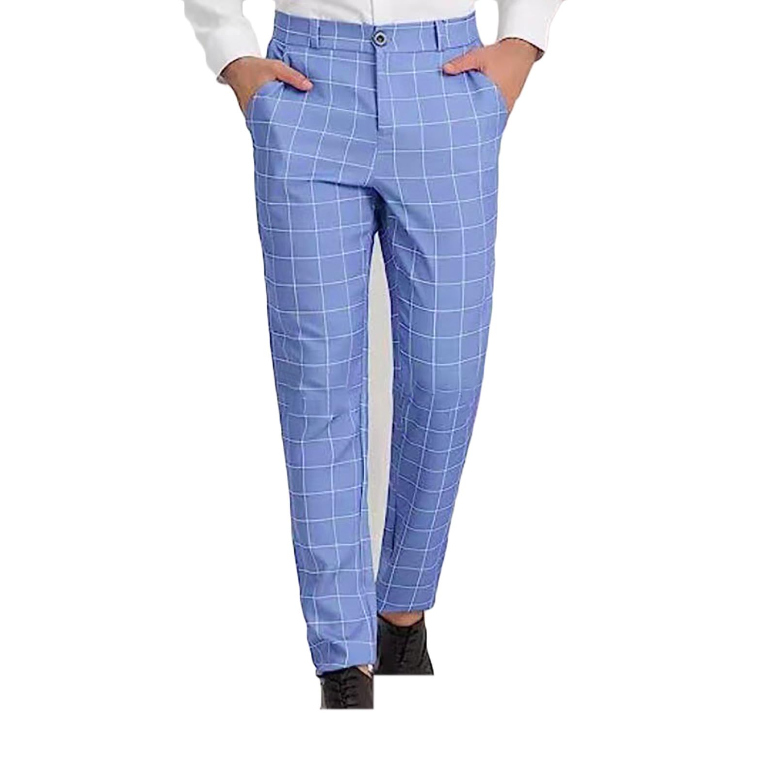 Pantalon chino pour homme avec imprimé écossais à l'avant plat, coupe régulière, taille réglable, pantalon jambe droite, poche infroissable, pantalon habillé intelligent, pantalon à carreaux