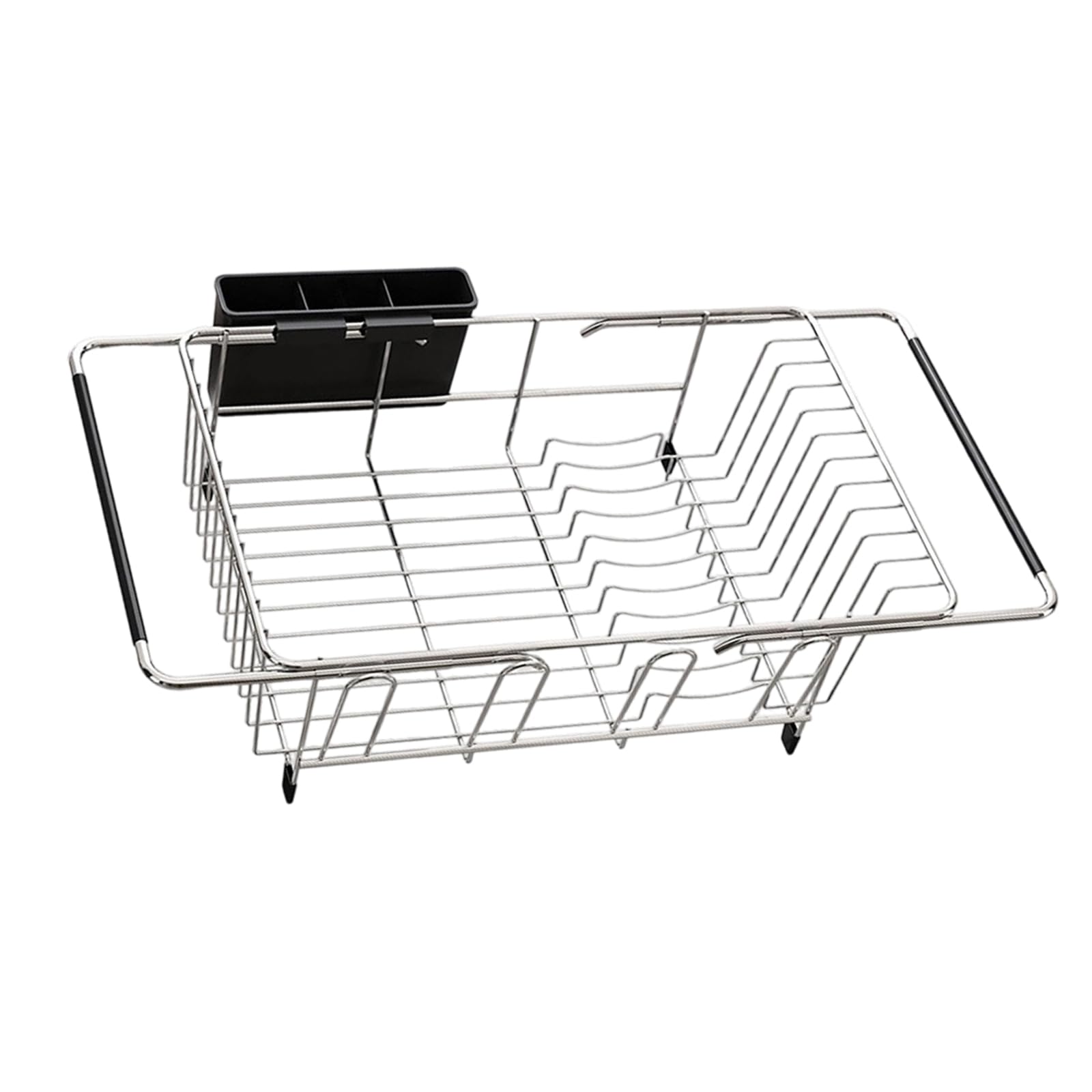 CUNZJIA Adjustable Kitchen Sink Drainer with Cup Holders and Utensil Tray for Countertop Or Sink Space Saving Storage Rack