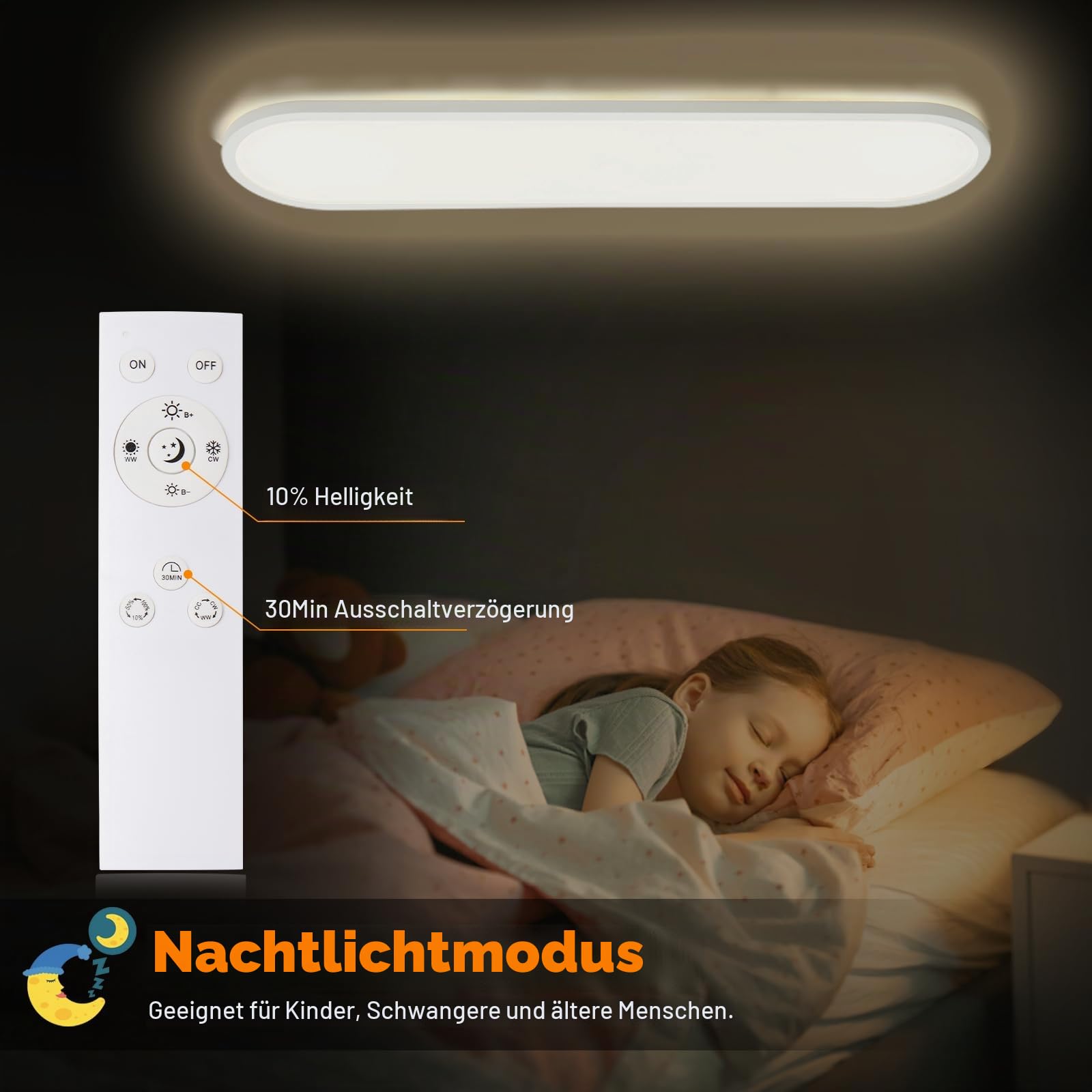 LEZOE LED Deckenleuchte dimmbar mit Fernbedienung, 36W 4500LM 2700K-6500K Deckenlampe LED Mit Speicherfunktion, Bürodeckenleuchten Panel für Wohnzimmer Schlafzimmer Küche Heimbüro Oval 80x20x2.9cm