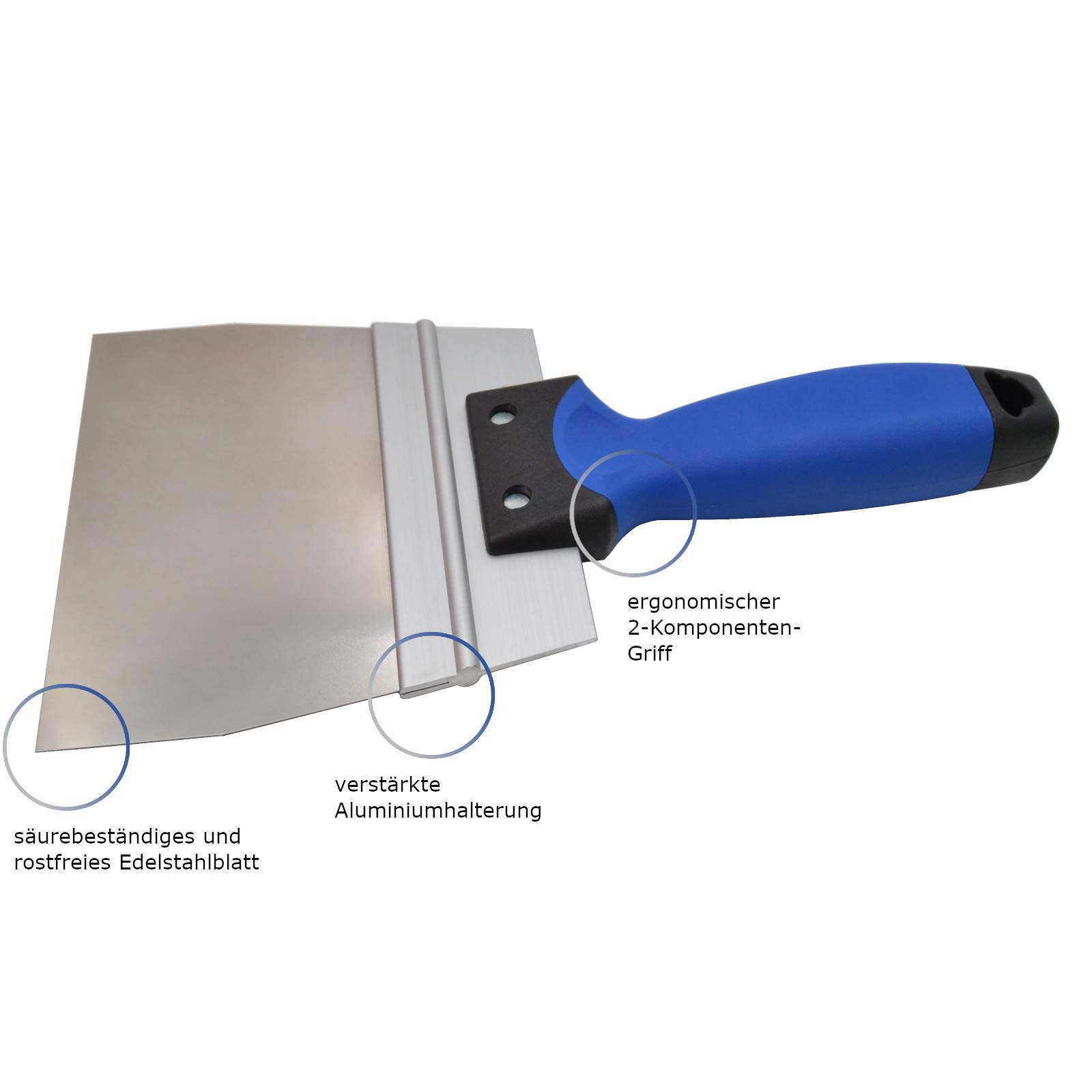 DEWEPRO Lot de 2 Spatules Larges 250 x 95 mm en Acier Inoxydable – Antirouille et Résistantes aux Acides – Poignée Soft 2K avec Support Aluminium – Spatules pour Placo, Rénovation et Finitions