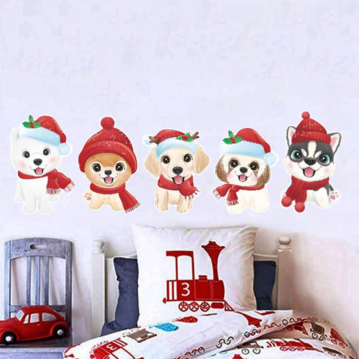 PRETYZOOM 8 Hojas pegatina mascota decoración adornos guirnalda árbol de Navidad dibujos animados christmas etiqueta de la pared de navidad etiqueta engomada de cristal de polivinilo