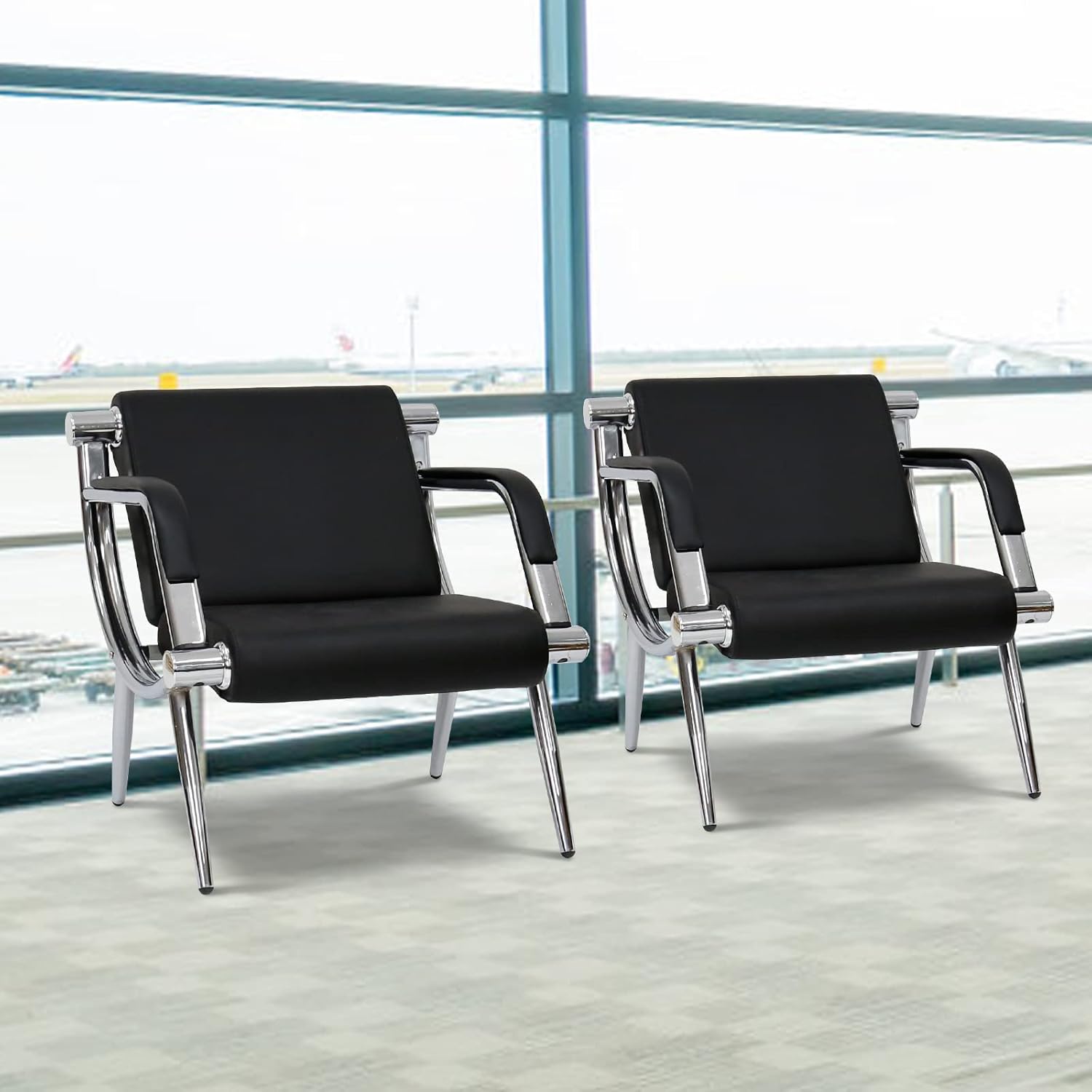 Black Leather Waiting Room Chairs Set of 2 Office Guest Chair Office Guest Chairs & Reception Chairs for Guest Reception, Salon Barber Office