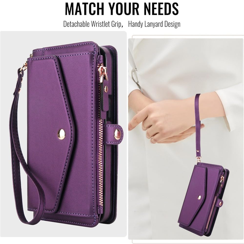 Generic Étui compatible avec Samsung Galaxy A55 (couleur : violet), portefeuille amovible en cuir à rabat magnétique
