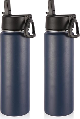 Miniatura 43 de Volhoply Botellas de agua aisladas de 22 onzas con tapa con popote, botella deportiva de acero inoxidable con asa, tazas de agua de metal al vacío