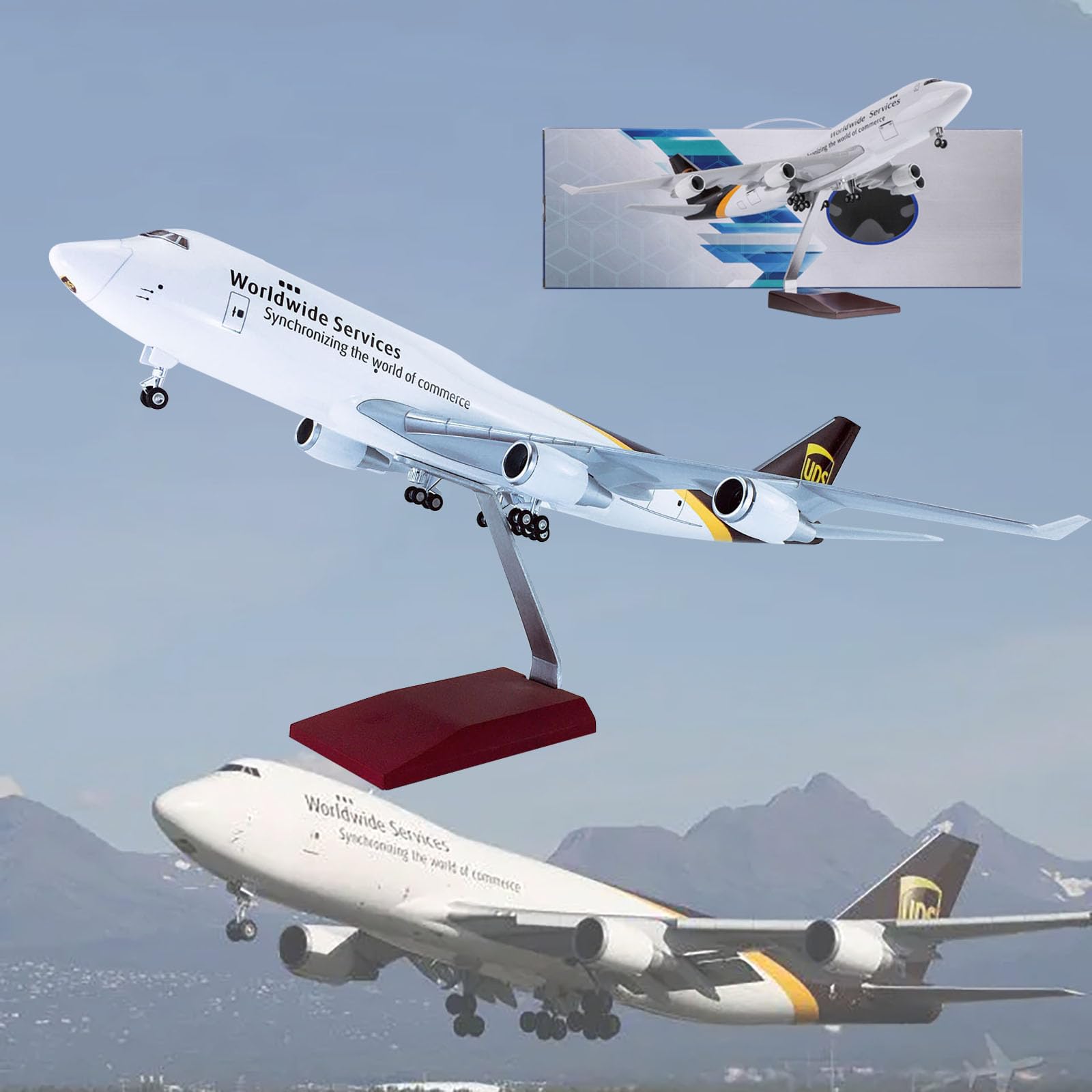 AZIZAT 18.5 "1:150 Model samolotu UPS B747 Model Jet Kolekcje Żywiczne modele samolotów Diecast do kolekcji Prezent