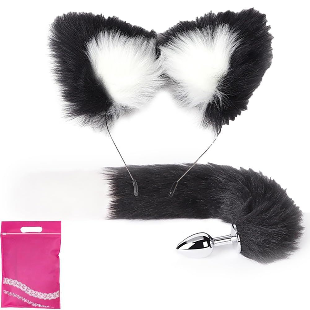 2 Pcs Tail Anal Plug Butt Plug Fox Animal Costume Set Furry Cat Ear Headband Adult Anus Play