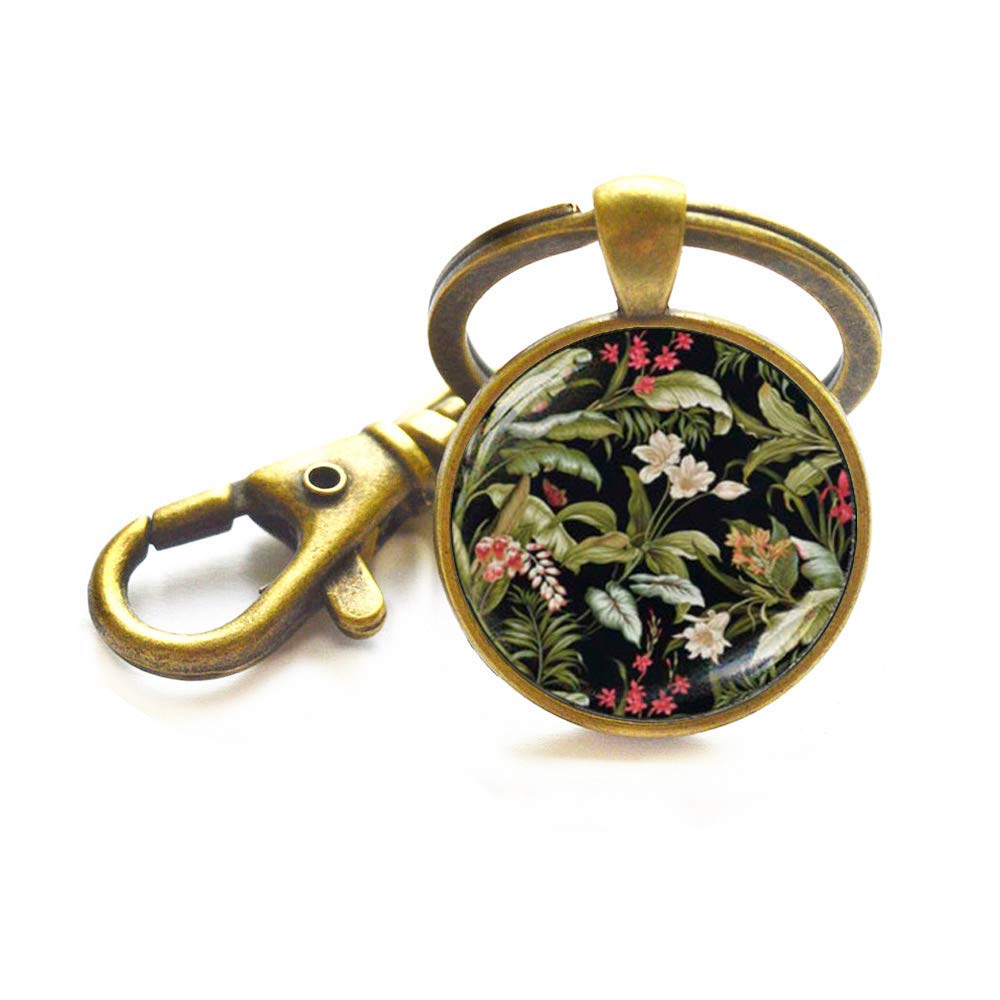 Victorian Style Art Print Keychain,Victorian Floral Keychain,Black Art Flower Key Ring, Floral Print Keychain,M167