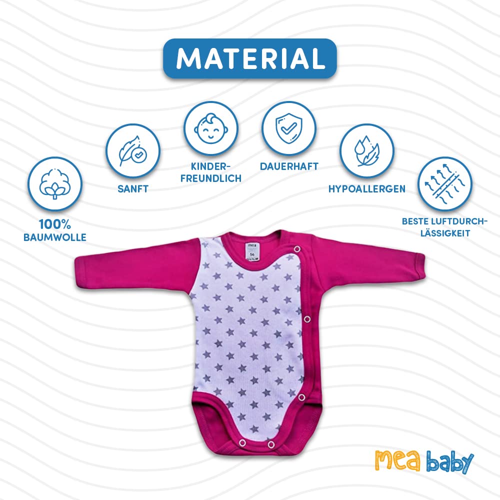 MEA BABY Body unisex de manga larga para bebé de 100 % algodón, paquete de 5 unidades, de manga larga para bebé, con estampado, para niñas, para niños