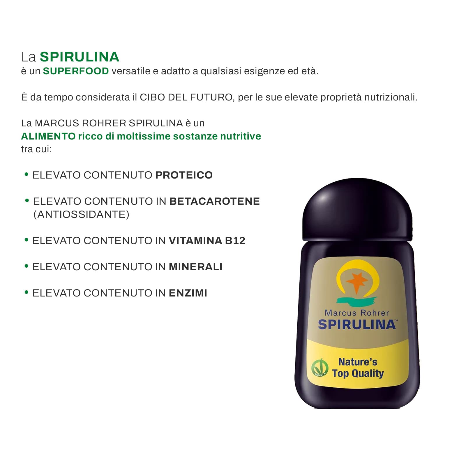 MARCUS ROHRER SPIRULINA delle Hawaii, 180 Compresse, Integratore Alimentare Naturale a base di Alga, Energia e Supporto Immunitario, Pelle e Capelli, Vegan