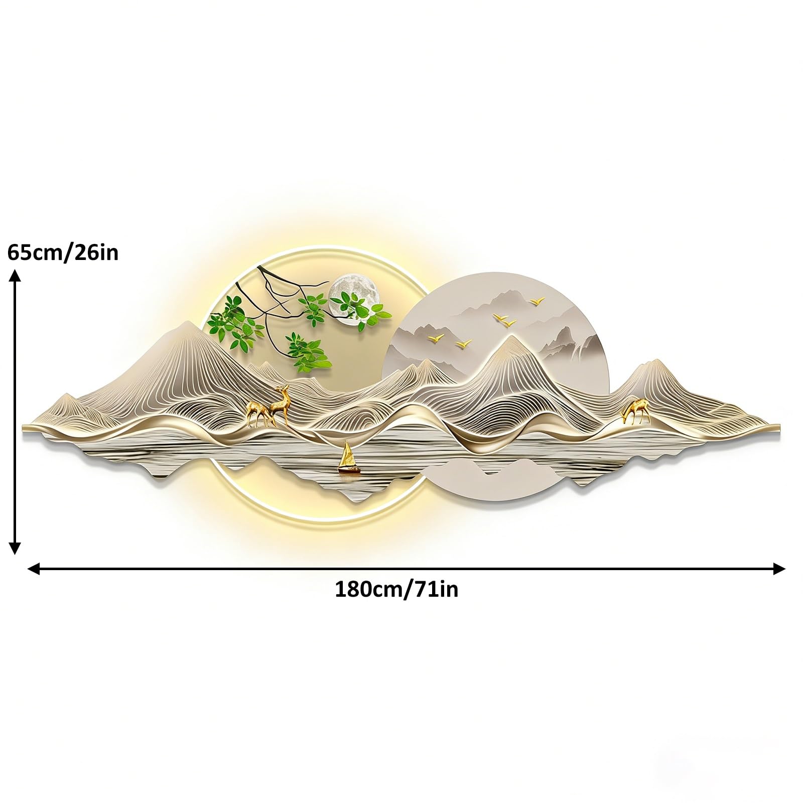 WNGJZZYC Pintura Mural LED 3D, Lámpara de Pared Activa, Mural Iluminado Enchufable, para Dormitorio, Salón, Pasillo de Entrada, Estudio(White,180x60cm/71x24in)