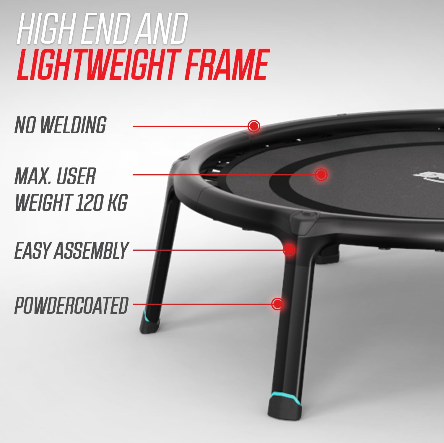 BERG Trampolino fitness 110 pieghevole per interni, trampolino per fitness, cardio e yoga, portata fino a 120 kg, telaio leggero in magnesio, diametro 110 cm, nero