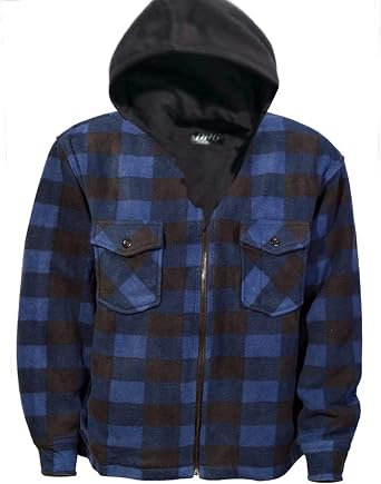 Dutch Harbor Gear Mens Heavyweight Plaid Polar Fleece Jacket w/Hood