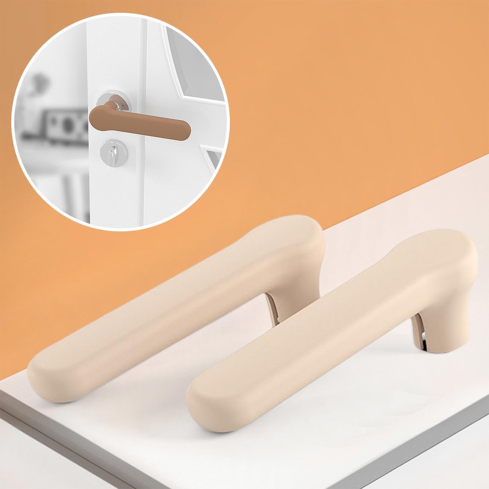 3 Juegos de Funda protectora flexible para manija de puerta, funda de silicona para anticolisión, color Beige, Beige 3Conjunto