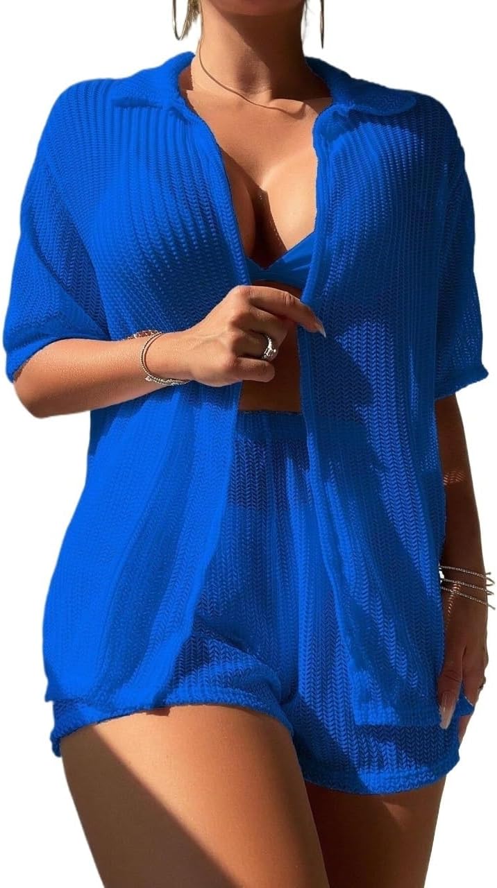 swimsuit coverup for women Summer Beach Short Sleeve Cover Up And Shorts Set