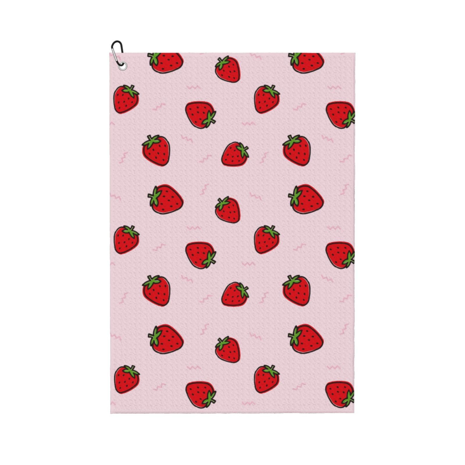 AOOEDM Strawberry Print Golf Towel with Carabiner Clip Absorbent Microfiber Golf Towel for Cleaning Golf Ball Club Putter Iron for Golf Bag Trolly Belt Loop 16" X 24"