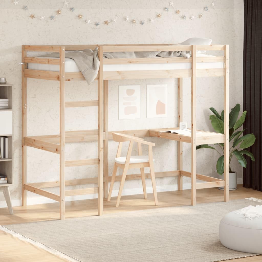 Letto a soppalco con scrivania in legno di pino, legno massello di pino con scrivania 100 x 200 cm, per ragazzi e adulti