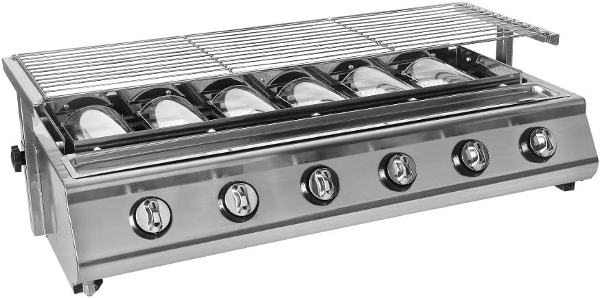 6 bruciatori per barbecue GPL, barbecue a gas, senza fumo, in acciaio inox, per picnic allaperto, barbecue in altezza regolabile 6 bruciatori per barbecue GPL, barbecue a gas, senza fumo, in acciaio inox, per picnic allaperto, barbecue in altezza regolabile