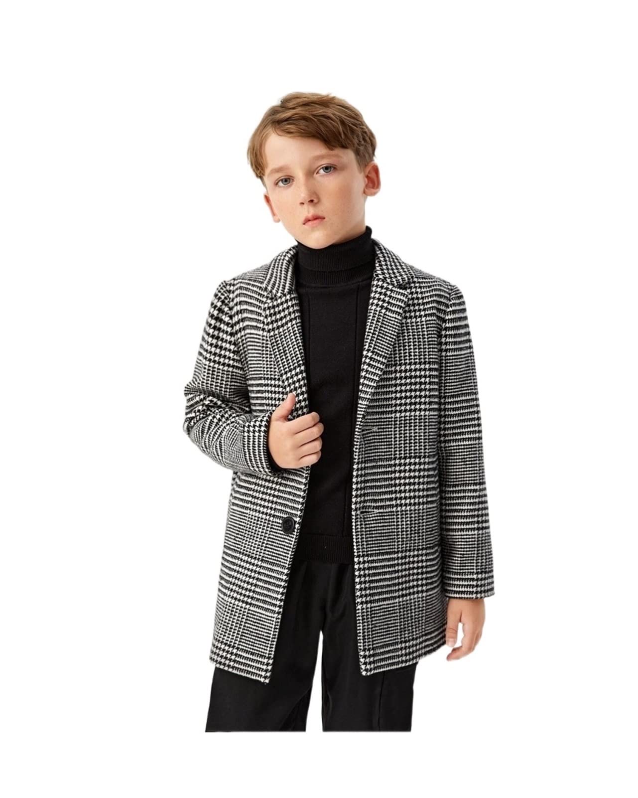 da Ragazzi Soprabito Pied de Poule Monopetto Senza Maglione (Color : Black And White, Size : 11-12Y)