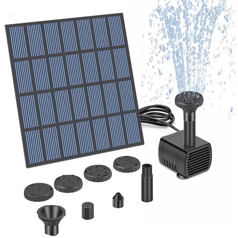 paneles solares, Bomba de fuente solar de bricolaje con boquilla Bomba de fuente de agua alimentada por panel solar Kit de bomba de agua de fuente solar for jardín, baño de pájaros, peces de acuario