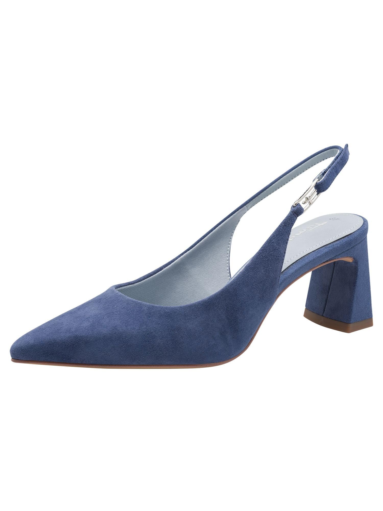 Tamaris Women's slingback pump with block heel Leather blue 7.5 UK