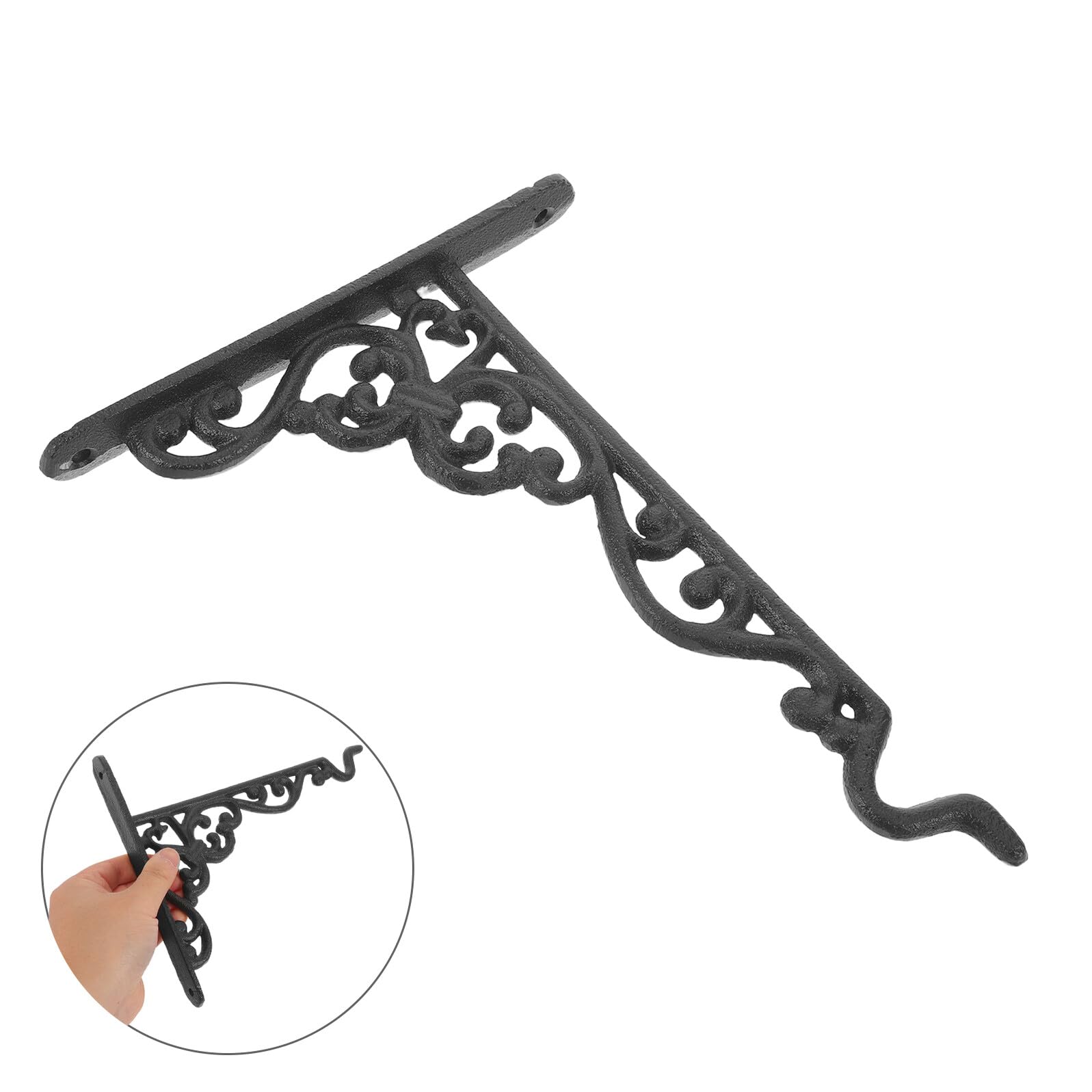 ibasenice Crochet en Fonte Noir Vintage pour Jardinières Suspendues, Support Robuste avec Vis et Écrous, pour Jardin et Extérieur, Maintien Sécurisé des Pots Métalliques