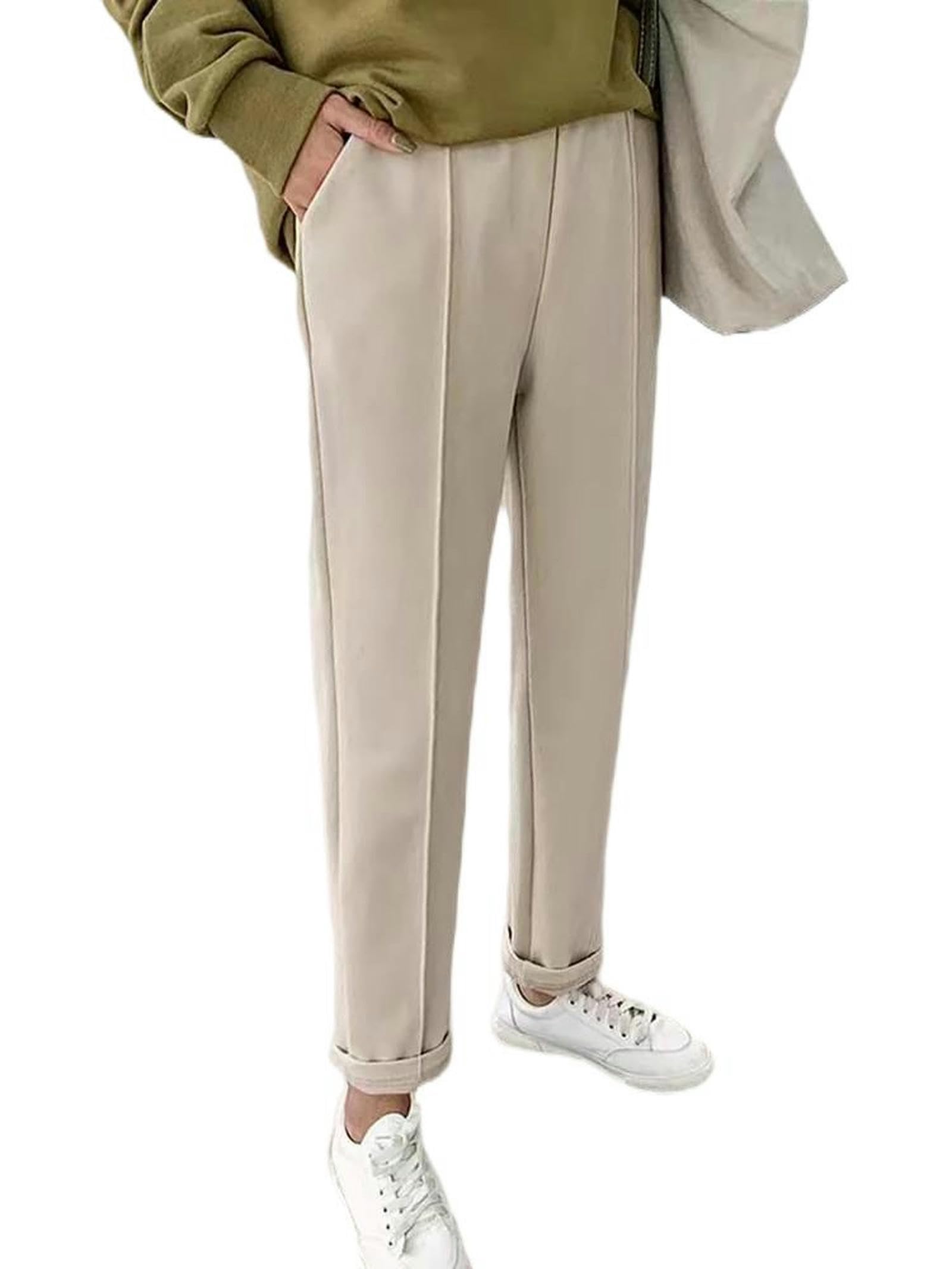 Pantalon crayon beige haute couture d'hiver pour femme - Élégance classique XL