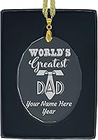 Vista 8 de LaserGram Personalized Glass Christmas Ornament, World's Greatest Dad, Custom Laser Engraved Gift Idea (Diamond Shape)