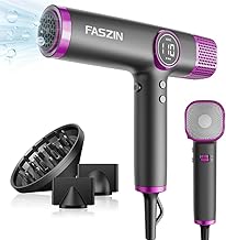 Faszin Hair Dryer, Lightweight Hairdryer with 110,000 RPM High Speed Motor for Fast Drying, 200 Million Ionic Hairdryers for Women & Men, Low Noise Hair Dryers, with 3 Magnetic Nozzle (Gray)
