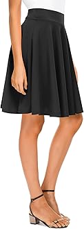 Urban CoCoWomen's Basic Midi Skirt Versatile Stretchy Flared Casual High Waisted Skirt