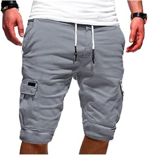 JUNWEI Shorts Men Summer Casual Pant with Pockets Trekking Sport Multi-Pocket Pant Vintage Bermuda Shorts Drawstring