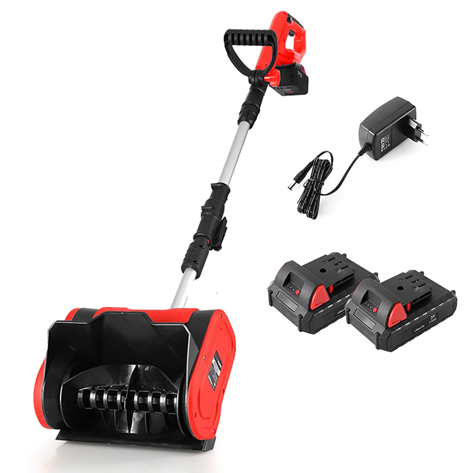 Pala da neve a batteria, Spazzaneve a batteria da 20 V 4 Ah, Spazzaneve a batteria con coperchio del vano batteria e impugnatura anteriore regolabile con batteria da 4 Ah e caricabatterie rapido