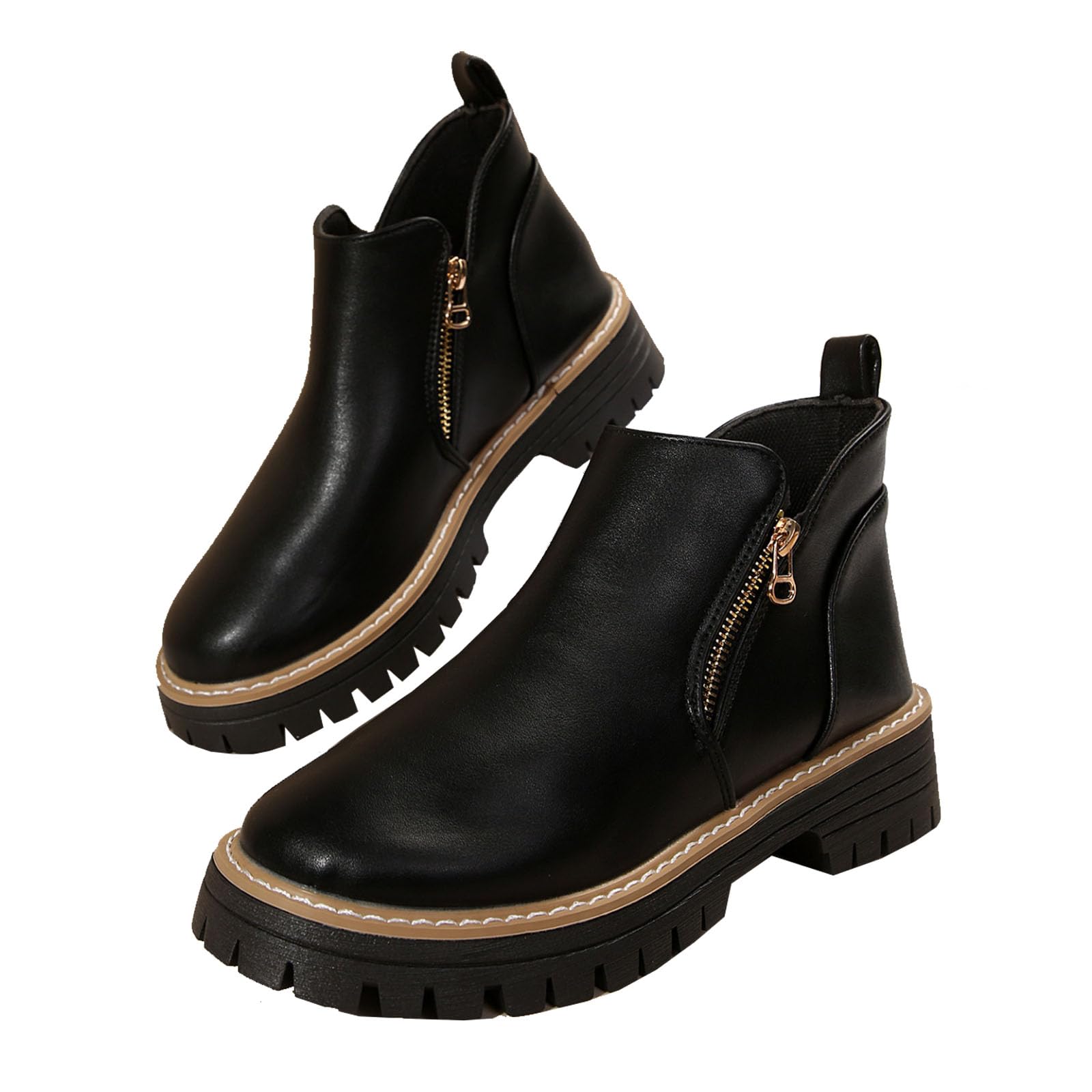 Botines de cuña con punta redonda para mujer con cremallera lateral