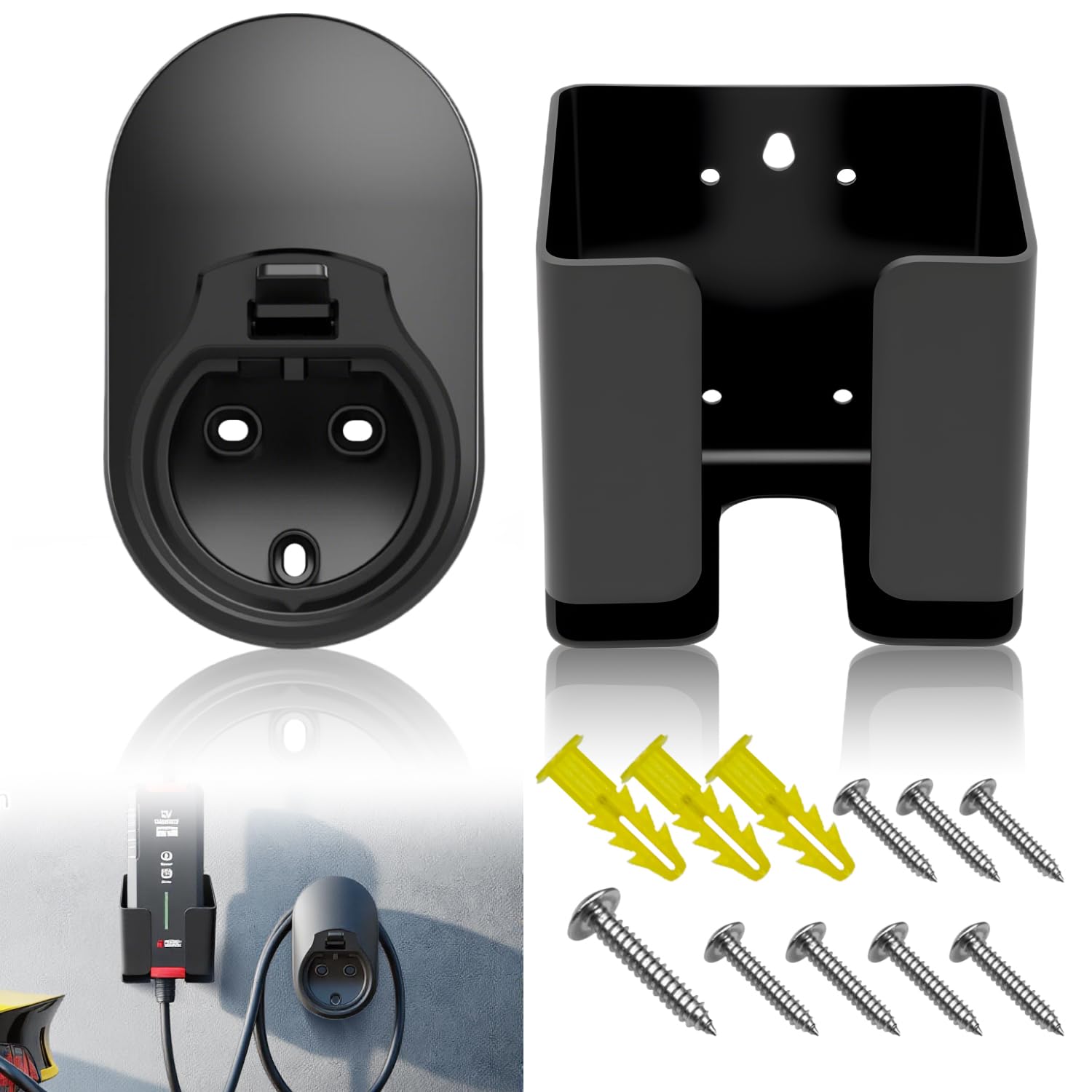 Support Cable Voiture Electrique Type 2 Support Chargeur Voiture Electrique | Support Mural, Organisateur d Câbles, Voiture Accessoires, Support de Type 2 Chargeur, pour Câble EV, Station de Charge, Noir