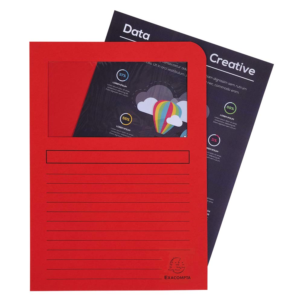 Exacompta - Réf. 50100E - Paquet de 100 chemises à fenêtre sans plastique Forever® 120 g/m² - couleurs vives - 100% recyclées et certifiées Ange Bleu - dimensions 22x31cm pour A4-10 couleurs assorties