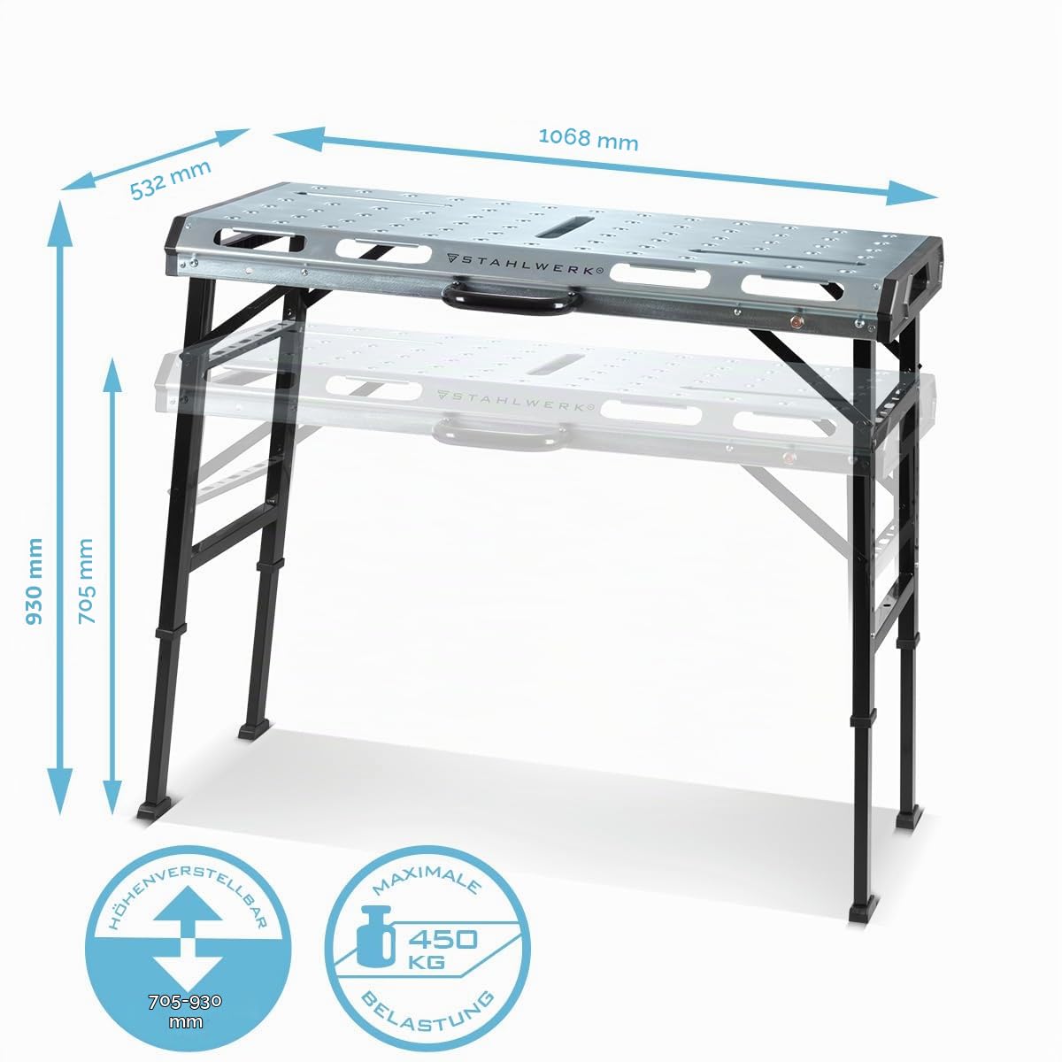 STAHLWERK Mobiler Schweißtisch AWT-930 ST, 1068 x 532 mm, höhenverstellbar