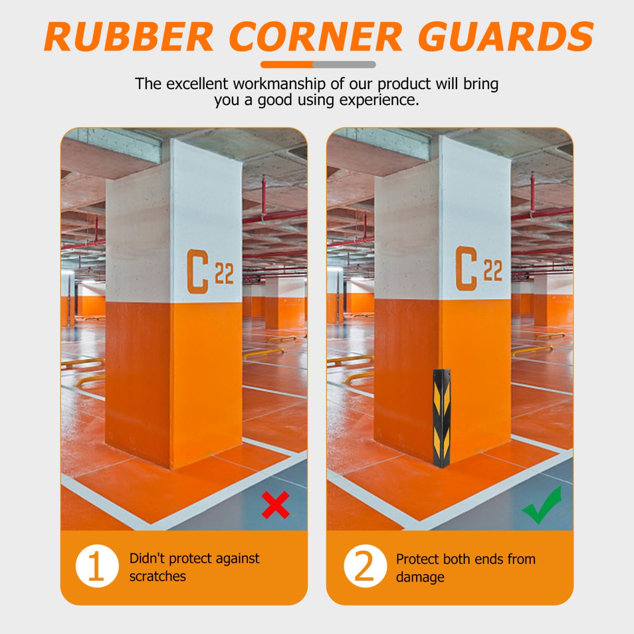 CLISPEED 2pcs Reflective Rubber Corner Guards High Visibility Wall Protectors for Parking Garages Warehouses Impact Resistant Safety Strips for Vehicle and Wall Protection - Image 4