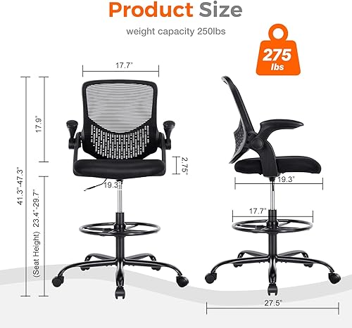 Miniatura 3 de Silla de dibujo, silla de escritorio de pie, silla de oficina alta, sillas de oficina de altura de mostrador, silla de trabajo ergonómica para